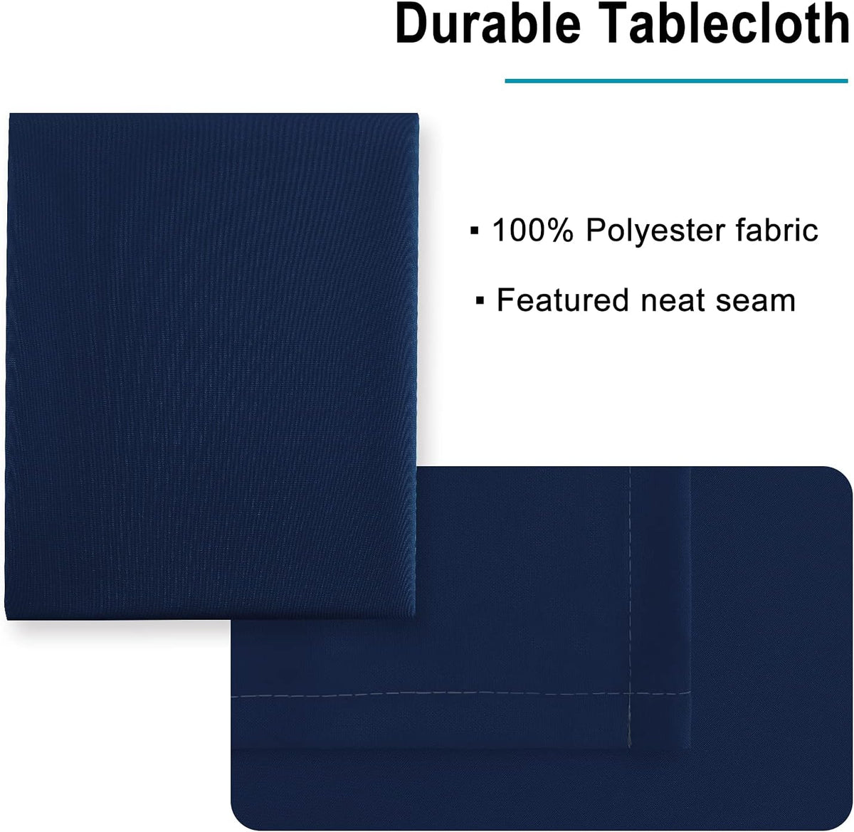 Hiasan Navy Blue Tablecloth for Rectangle Tables - Waterproof and Spillproof Washable Fabric Table