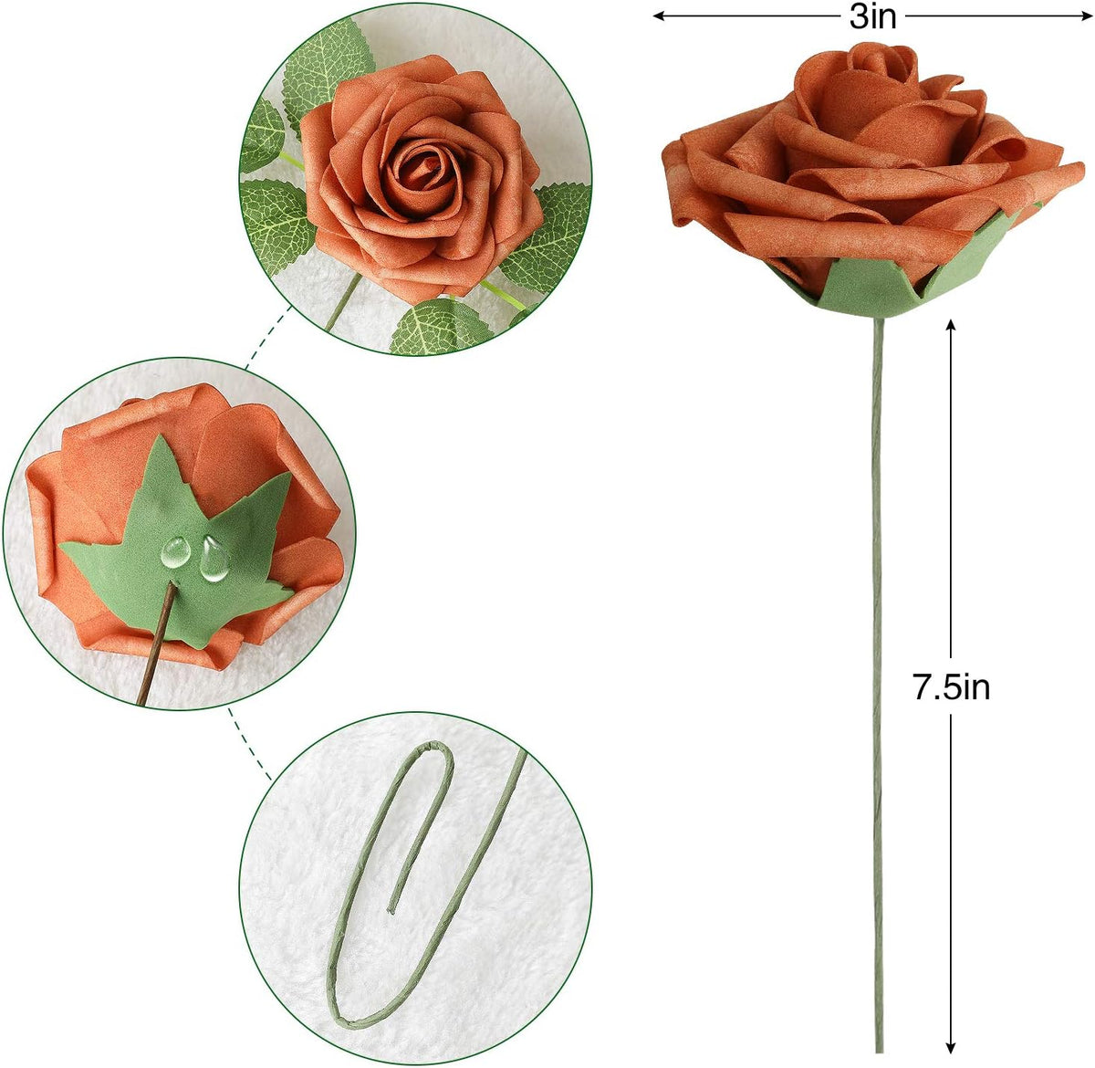 AmyHomie Artificial Flower Shades of Burgundy Rose 25pcs Real Looking Fake Roses w/Stem for DIY