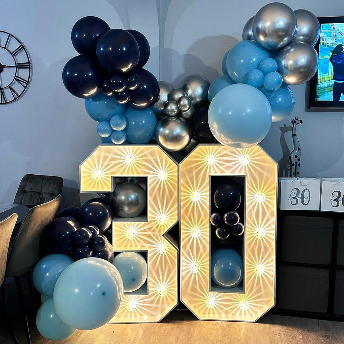 Blue Silver Balloons Set, 12 Inch Blue and Silver Balloons Dark Navy and Confetti Party Latex