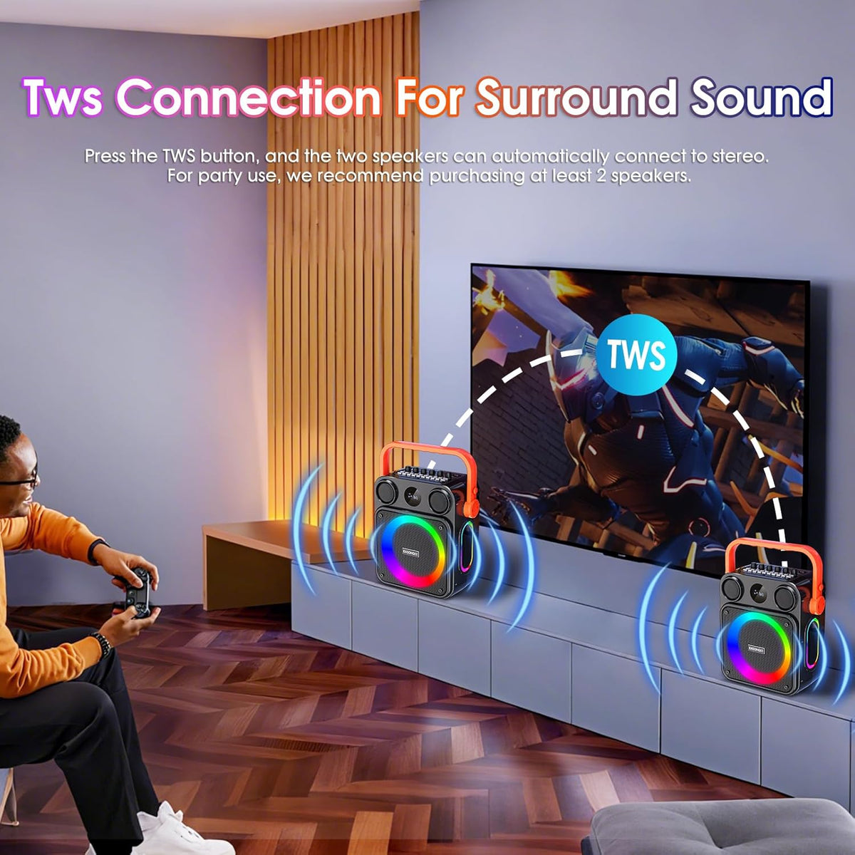 Karaoke Machine for Adults,Portable Karaoke Speaker with Two Wireless Microphones, 3.7v Speaker