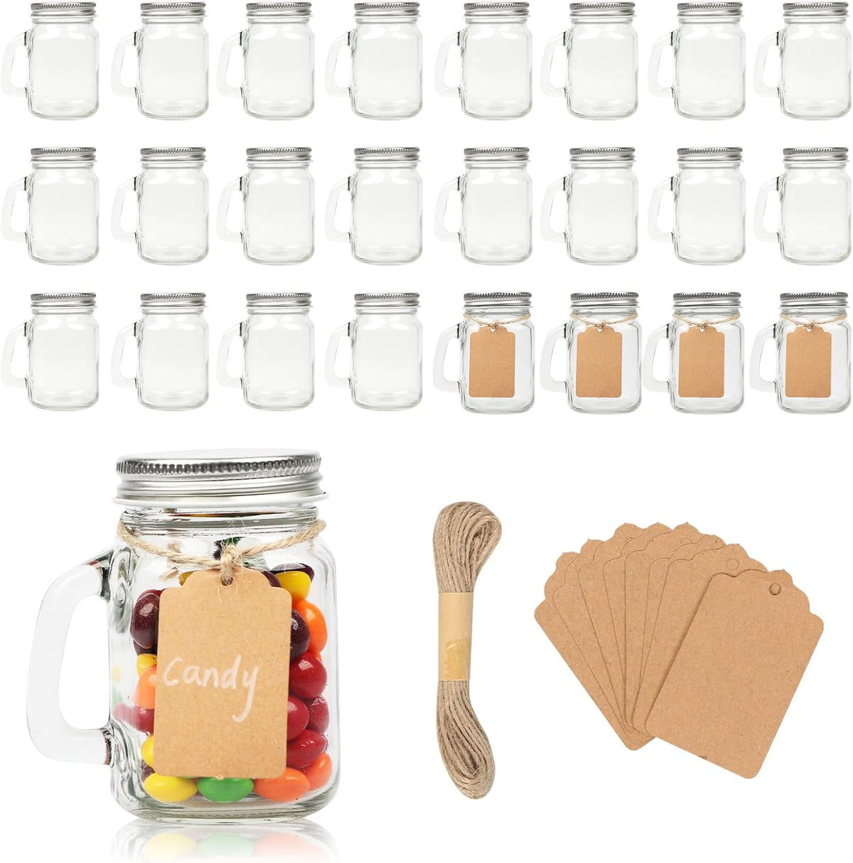4 oz Small Mason Jar Mugs with Handle, 24 Pack Mini Glass Jars with Airtight Metal Lids, Empty