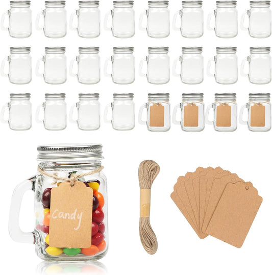 4 oz Small Mason Jar Mugs with Handle, 24 Pack Mini Glass Jars with Airtight Metal Lids, Empty