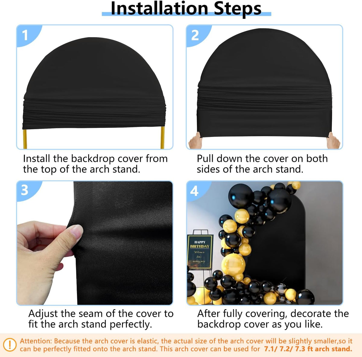 Hemmotop 7.2 ft Black Arch Backdrop Cover (No Arch Stand), Double-Sided Spandex Arch Covers