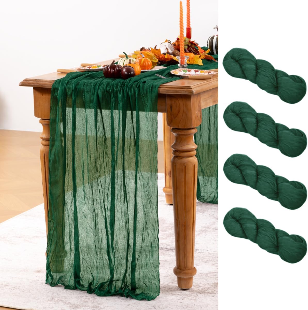 Emerald Green Cheesecloth Table Runner 4 Pack Fall Table Runners Boho Gauze 120 Inches Green Cheese