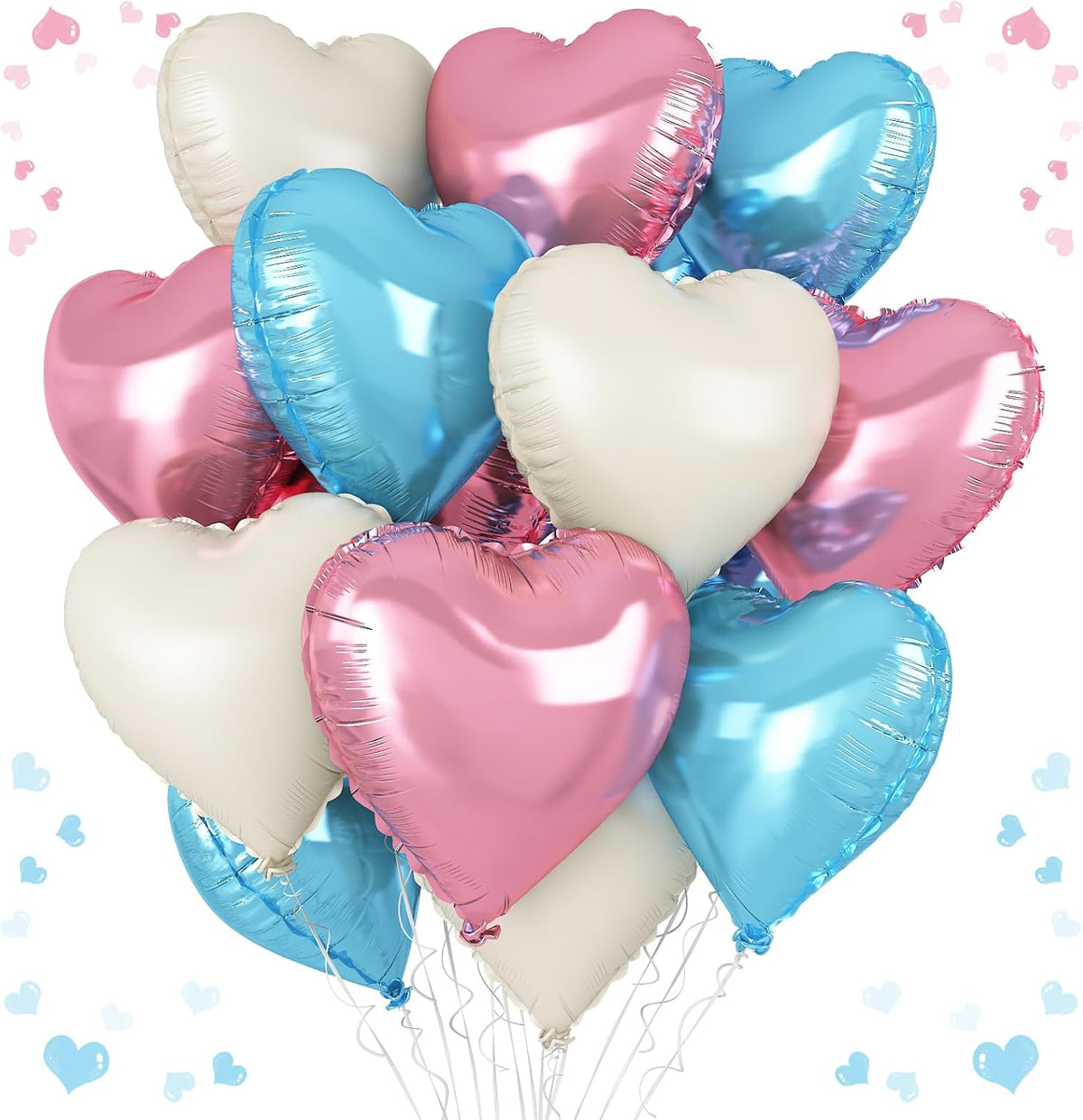 Pink Blue Heart Balloons, 18 Inch Nude White Blue Heart Shape Balloon, 12PCS Pink Cream White