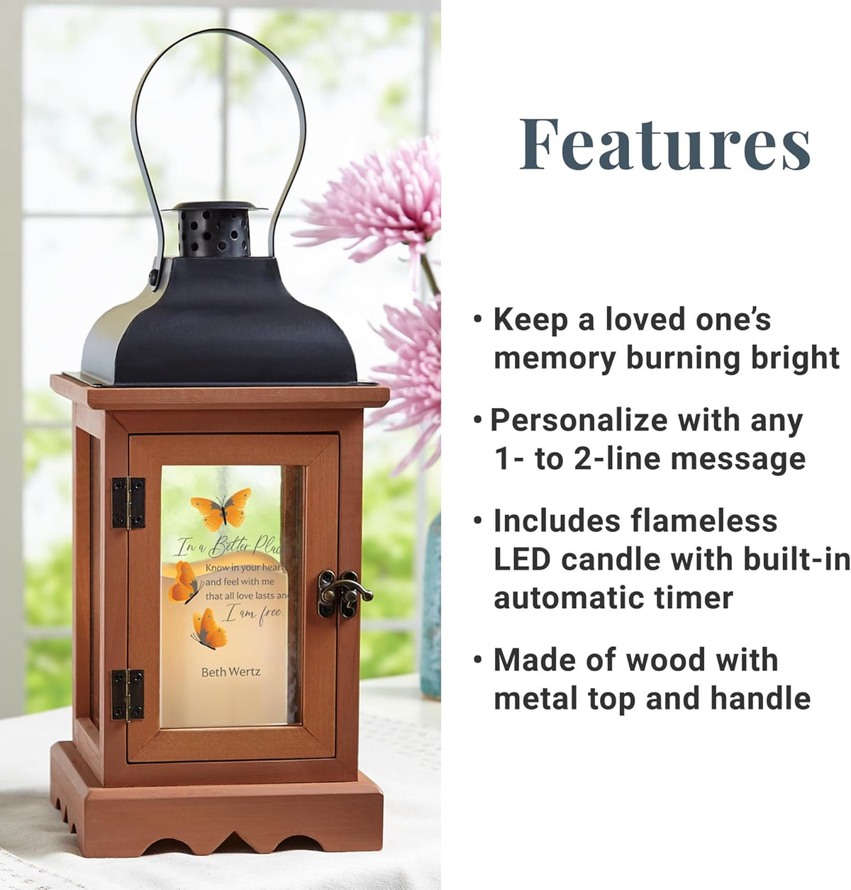 Let's Make Memories Personalized Memorial Lantern - Sympathy - Condolences - in Memory - LED Candle