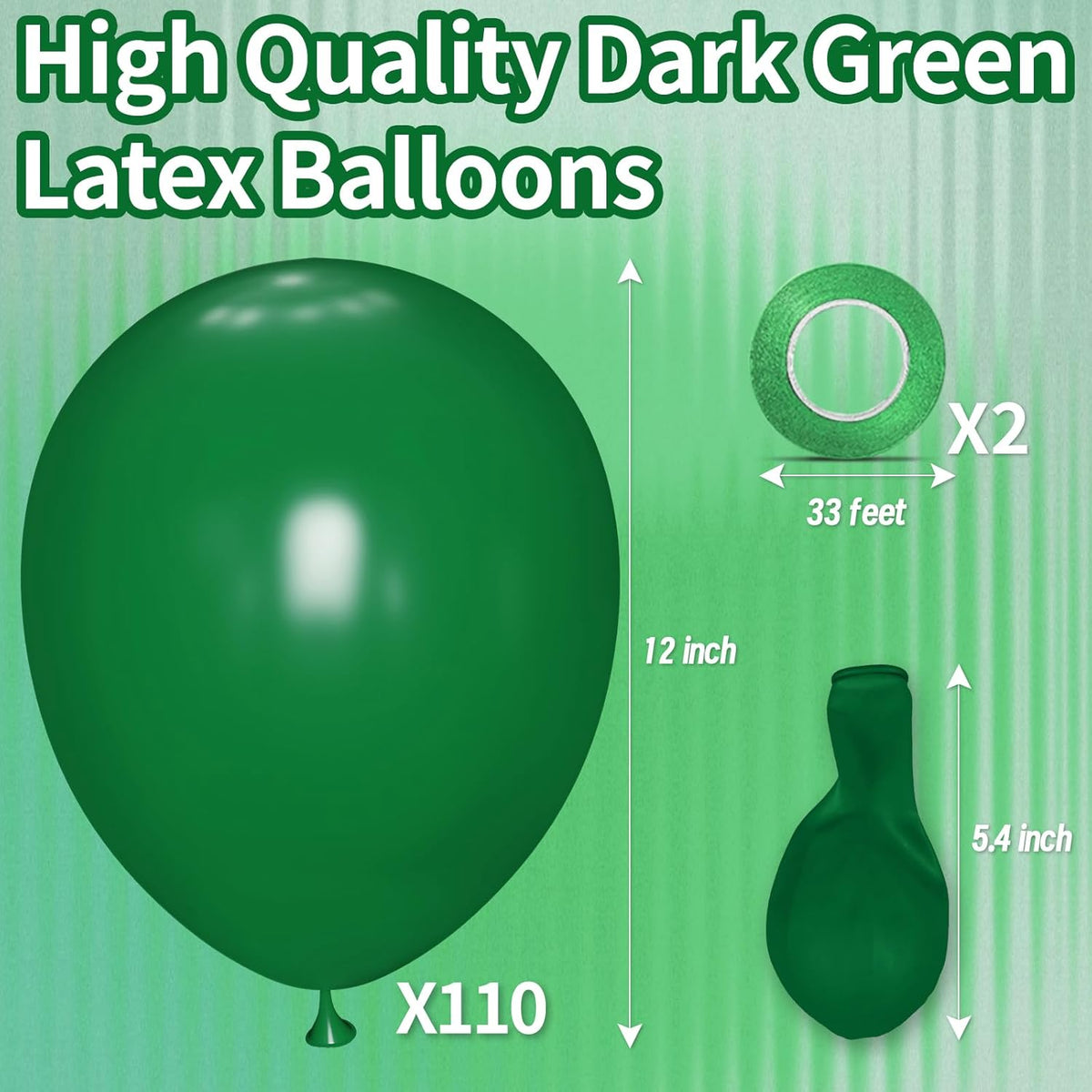KAWKALSH Dark Green Balloon 12 Inch, 110pcs Latex Party Balloons Helium Bright Color for Birthday