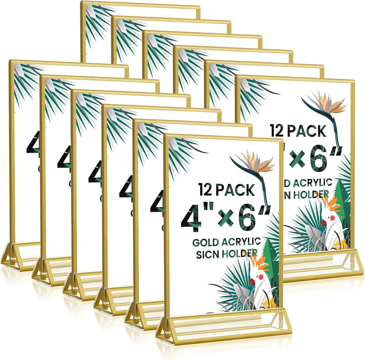4x6 Gold Acrylic Sign Holder, 12 Pack Wedding Table Number Holder Stands with Vertical Gold
