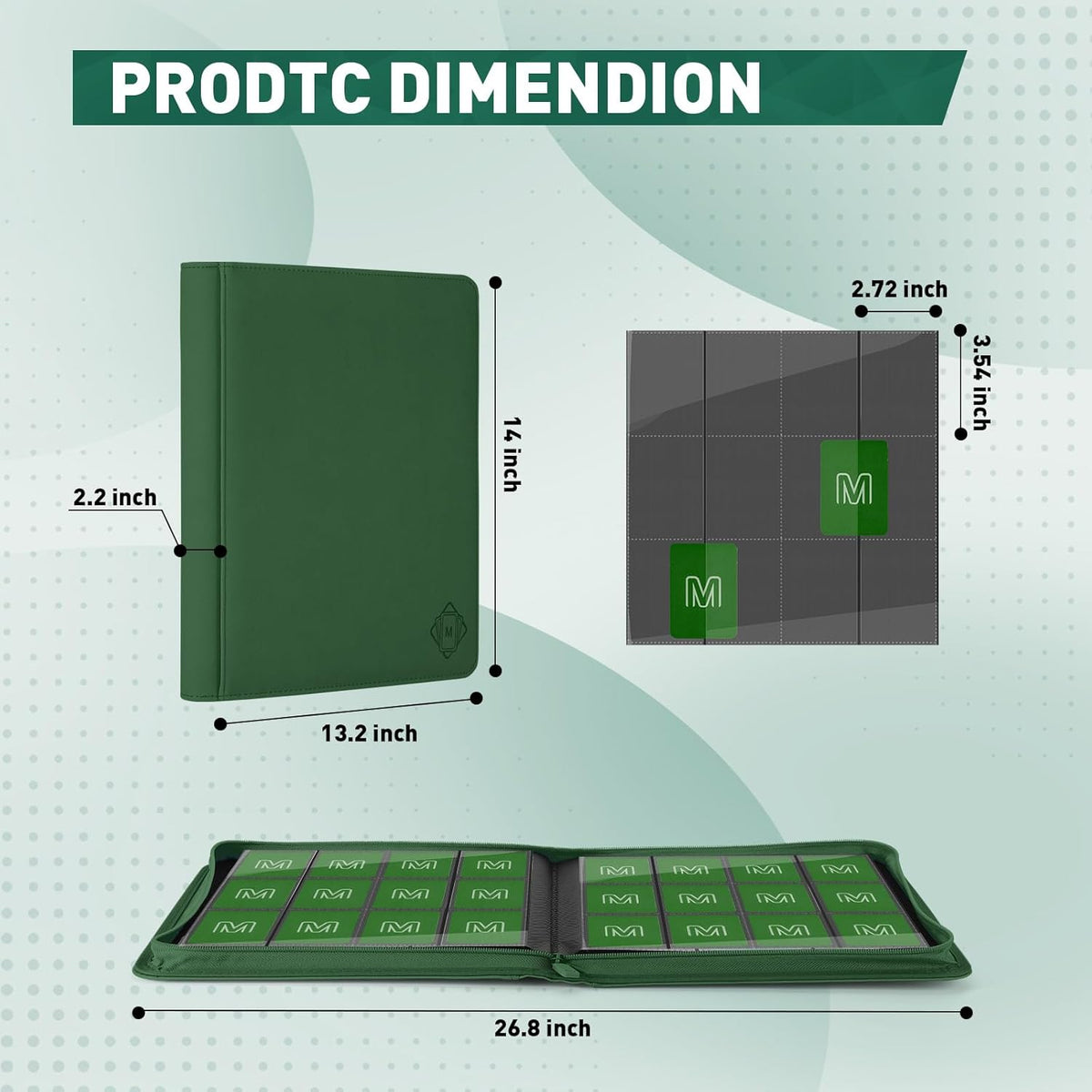 Premium Card Binder 12 Pocket for 720 Pockets Trading Card Binder, PU Zipper Card Collection Album