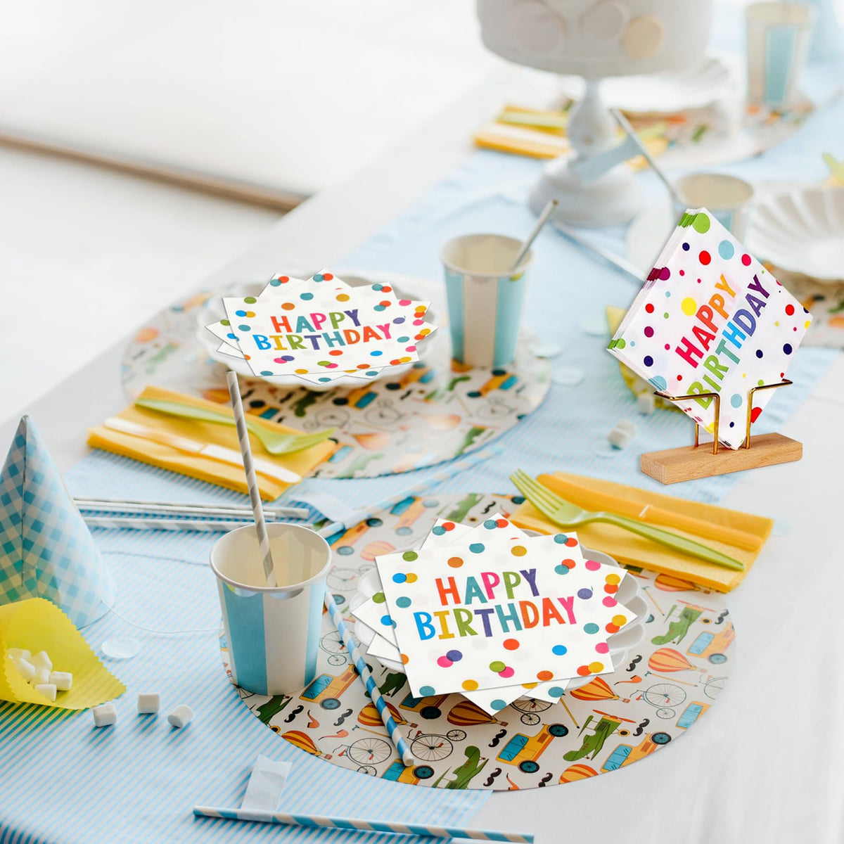 HFBOBP 50PCS Happy Birthday Paper Napkins 13 x 13 Inches Luncheon Napkins Cocktail Napkins