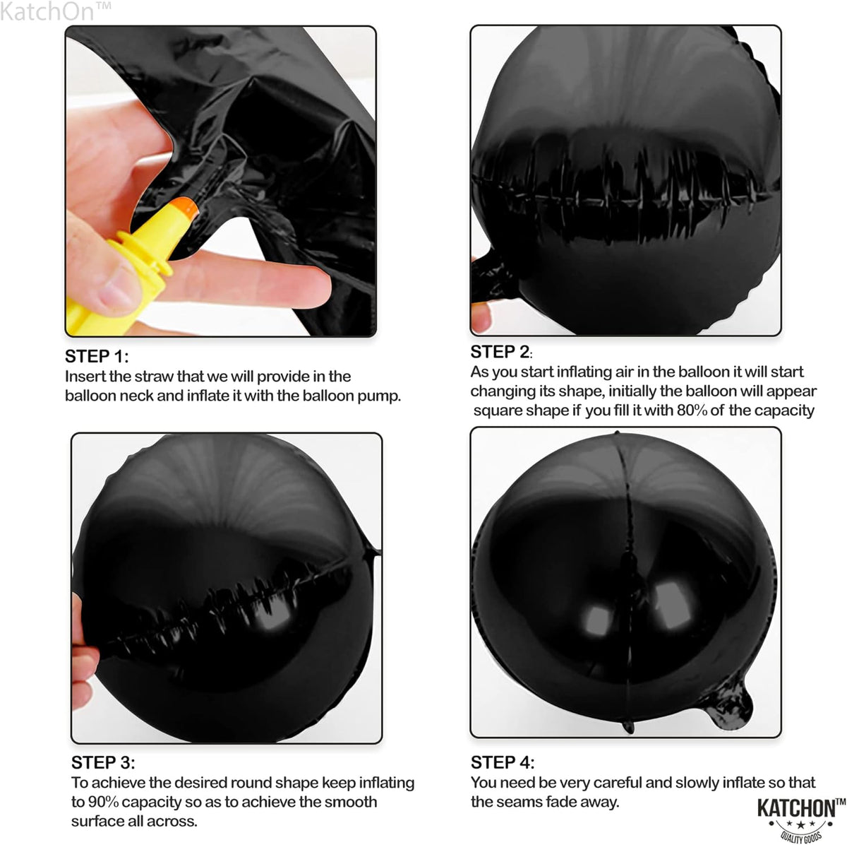 KatchOn, Big Matte Black Foil Balloons - 22 Inch, Pack of 6 | 4D Metallic Black Balloons for