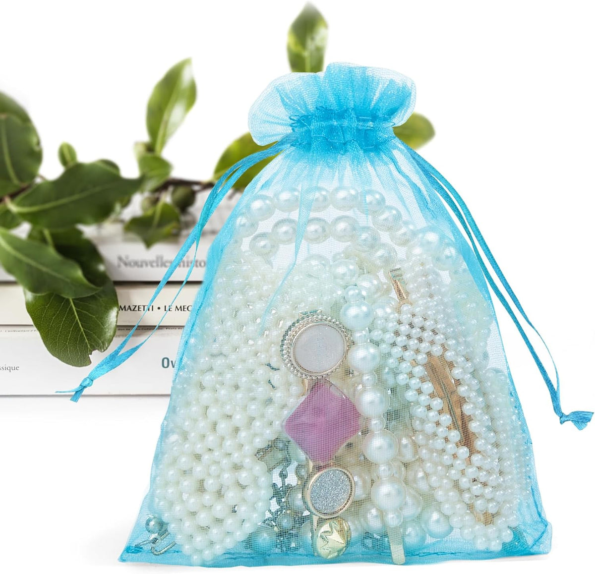 ANZNKU 50 Pack Organza Bags 4x6 Inch, Small Mesh Bag Drawstring Organza Gift Bags for Baby Shower
