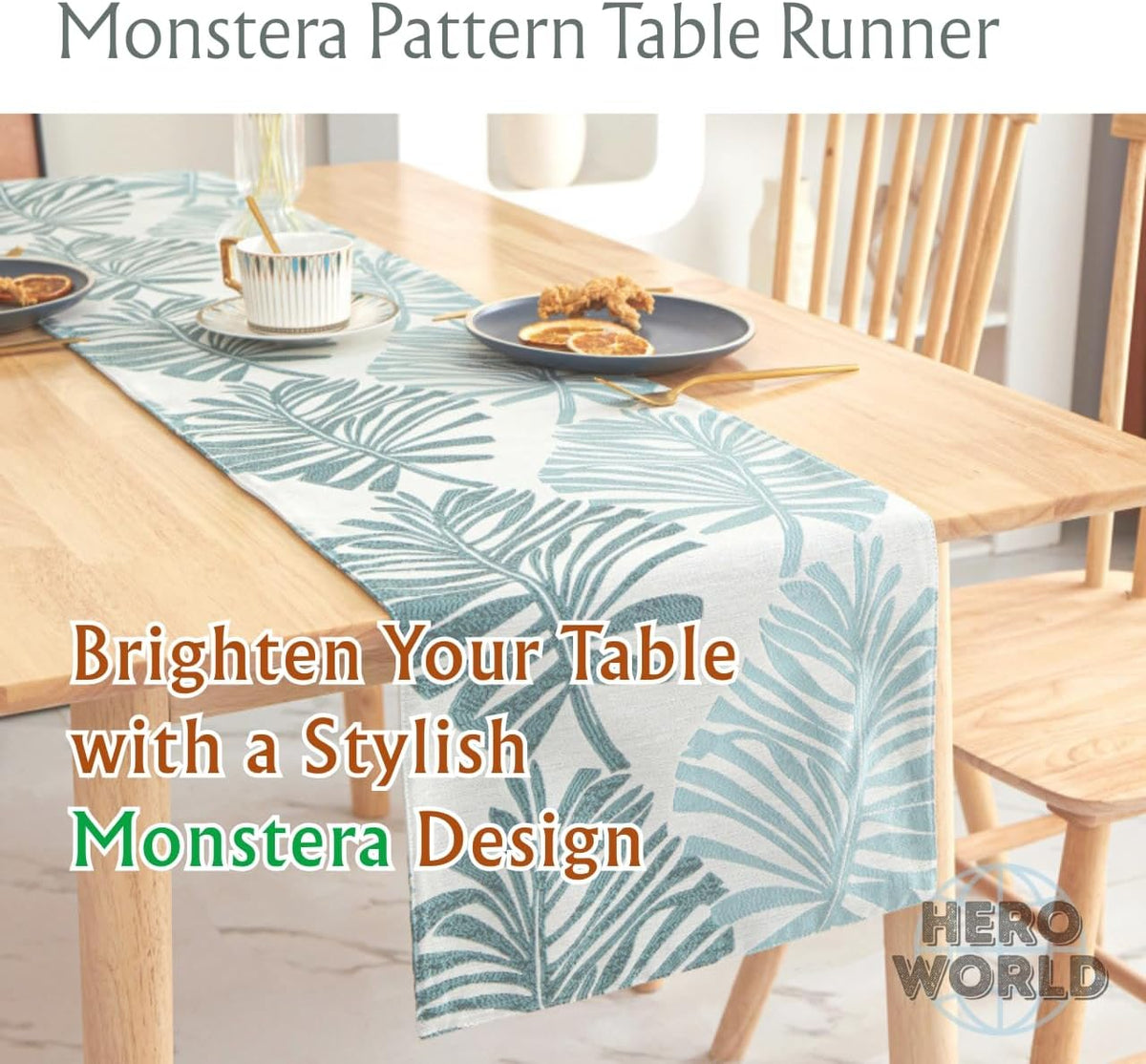 Monstera Leaf Table Runner – Elegant Fabric Table Centerpiece, Machine Washable, Gold or Green