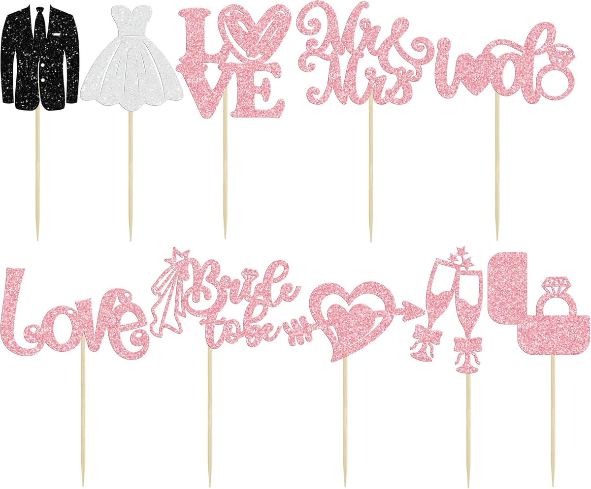 Ephlyn 30Pcs Bride to be Cupcake Toppers Glitter Wedding Cake Topper Decorations I Do Love Heart