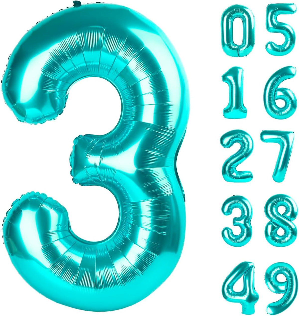 40 Inch Teal Blue 3 Large Number Balloon, 3 13 23 30 33 36 Teal Blue Birthday Party Decorations