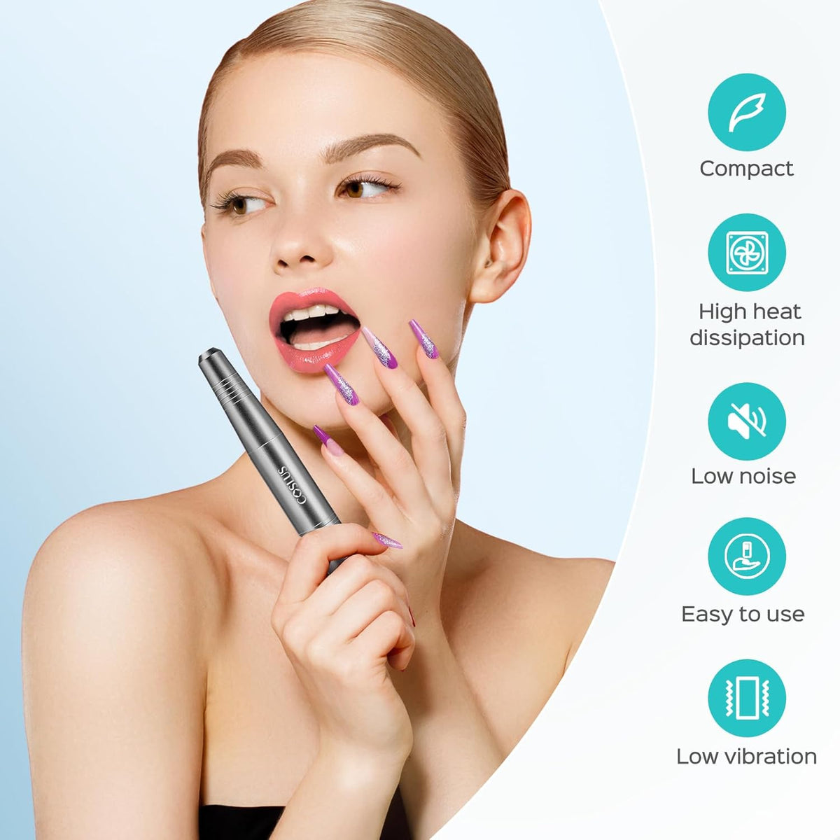 COSLUS Electric Nail Drill File Professional: for Acrylic Gel Dip Powder Nails Portable Nail Drill