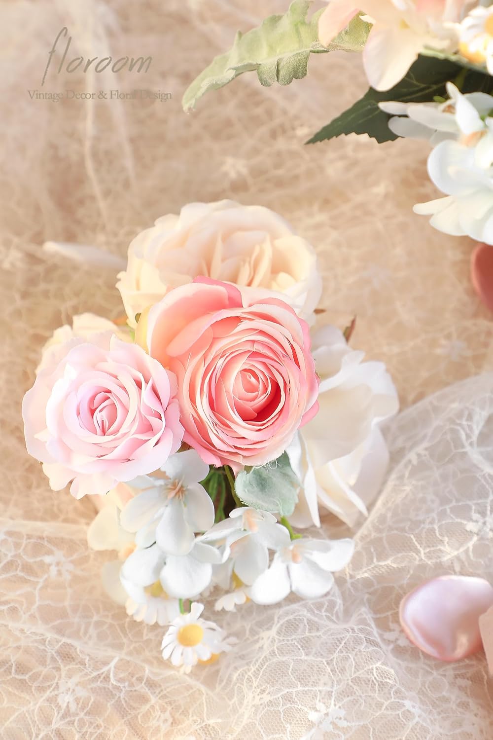 Floroom Blush Cream Artificial Flowers Fake Roses Peonies Dahlia and Greenery Combo Box Set for DIY