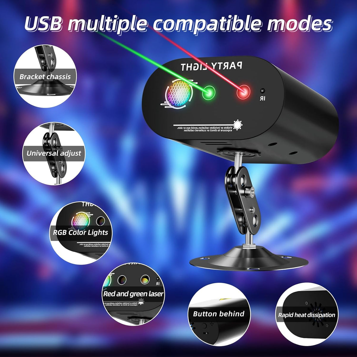DJ Disco Ball Party Lights with Sound-Activated Remote, Durable ABS RGB LED Strobe Stage Lighting