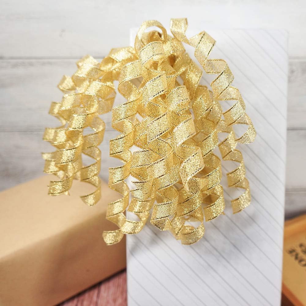 CT CRAFT LLC Gold Metallic Curly Ribbon Bow 6" Long x 6 Counts Gift Wrapping Pre-Tied Self-Adhesive