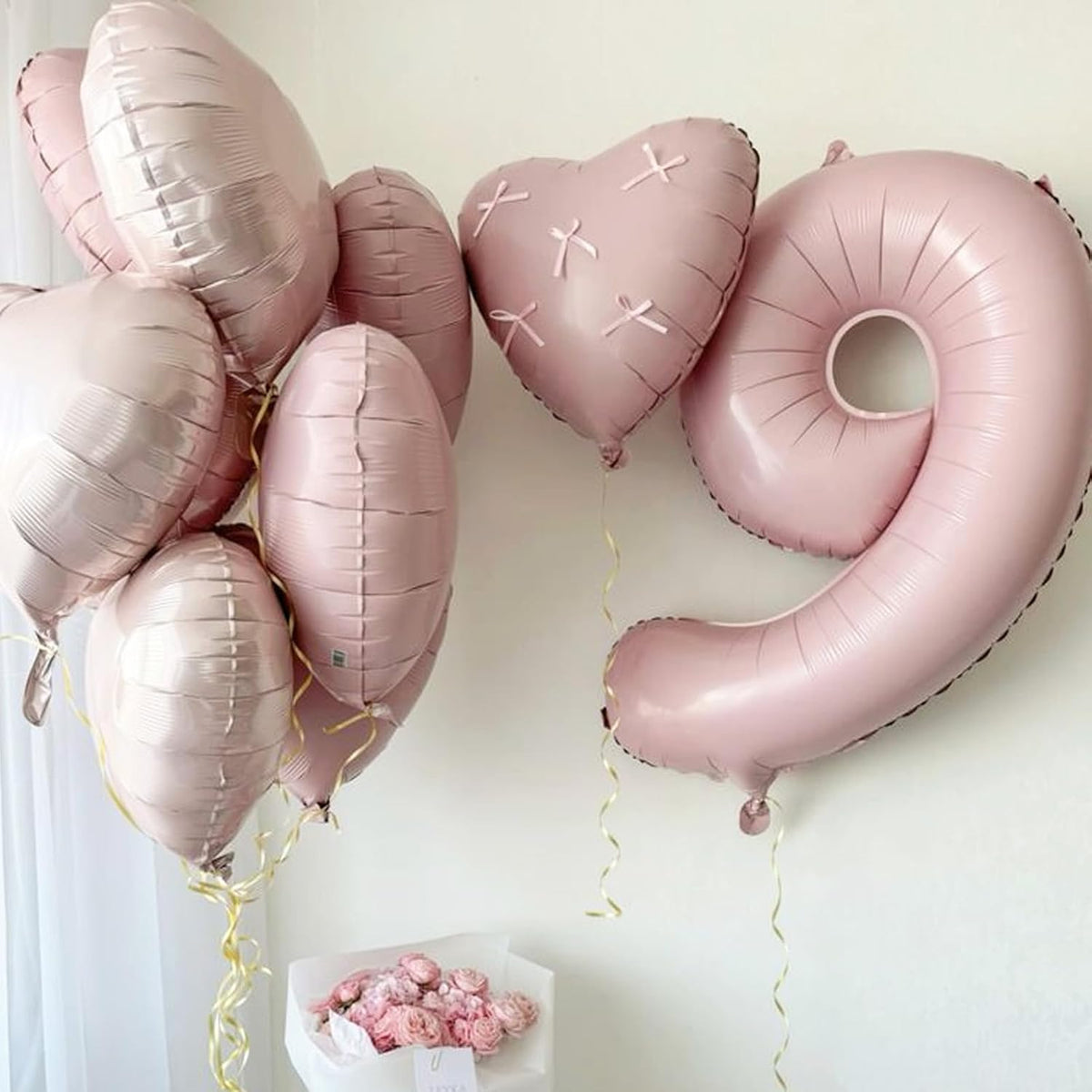 Light Pink Heart Balloons,12Pcs 18 Inch Pastel Baby Pink Helium Foil Love Heart Shaped Balloons for