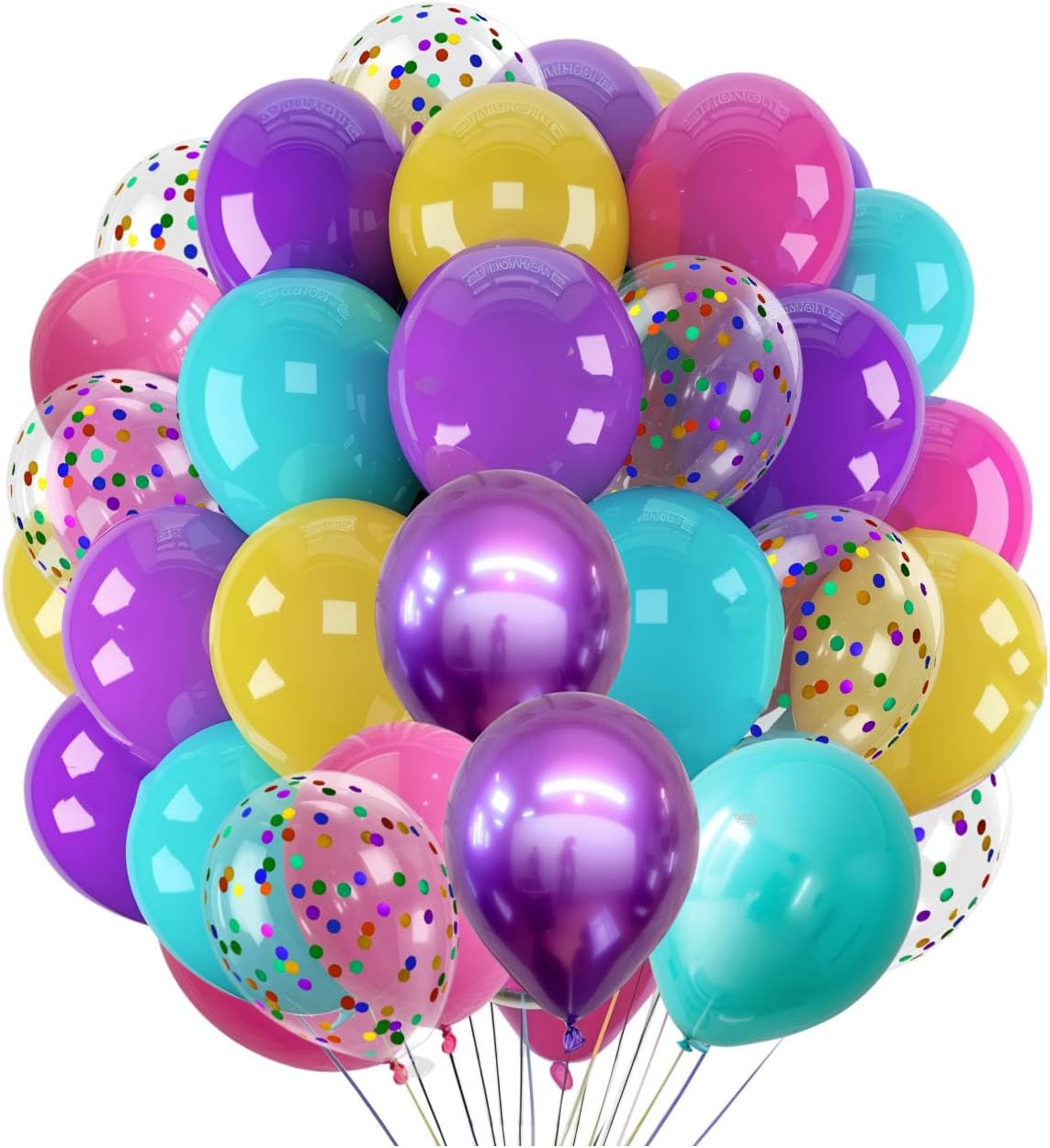 300 Pcs Mermaid Balloons Set, 12 Inches Purple Metallic Purple Teal Hot Pink Yellow Latex Balloons