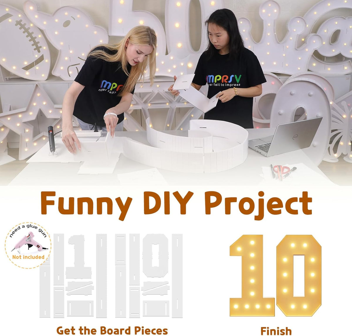 Imprsv 4FT Light Up Numbers, Marquee 10th Birthday Decorations for Girls Boys, Large Light Up 10th