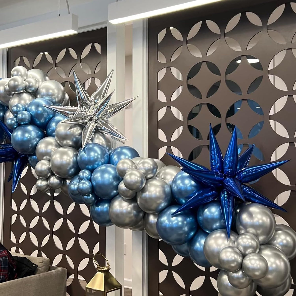Blue Silver Star Balloons 12pcs, 27/22 Inch Foil Star Explosion Balloons, Large Spike Mylar Cone