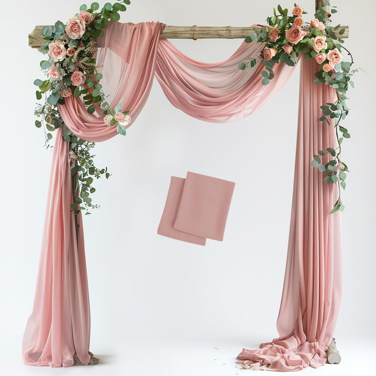 Wedding Arch Draping Fabric 2 Panels 28.7" x 20FT Dusty Rose Sheer Chiffon Backdrop Drapes for