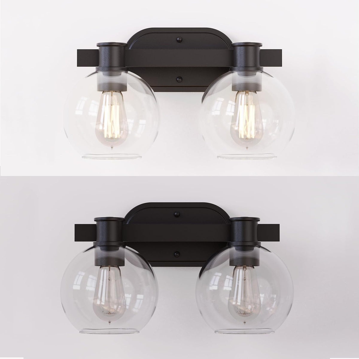 Dan Modern Farmhouse 2-Light Vanity Light Wall Sconce Lighting with Clear Glass Globe Shade in