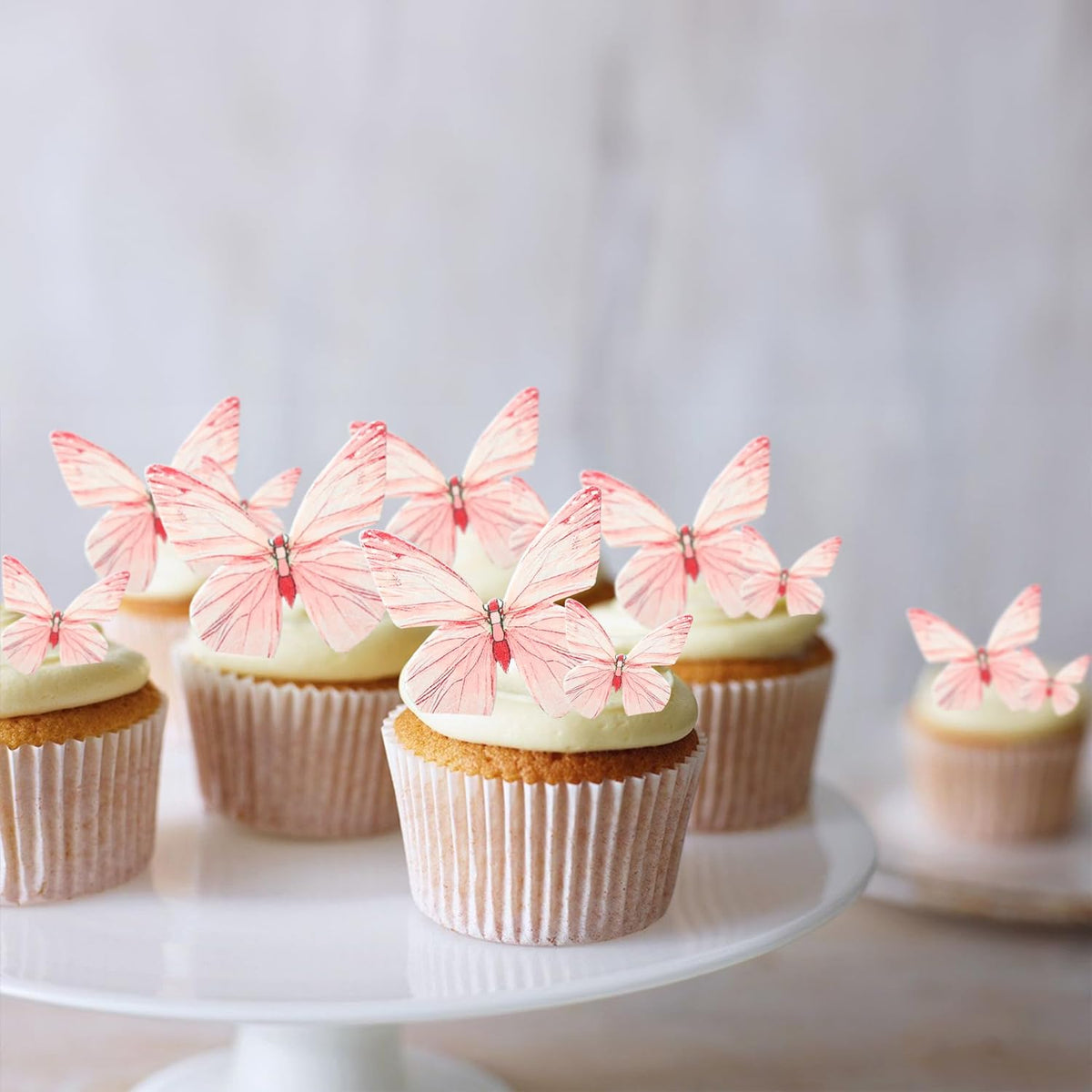 Ephlyn 72Pcs Edible Butterflies for Cake Decorating Pink Butterfly Cake Decorations Pink
