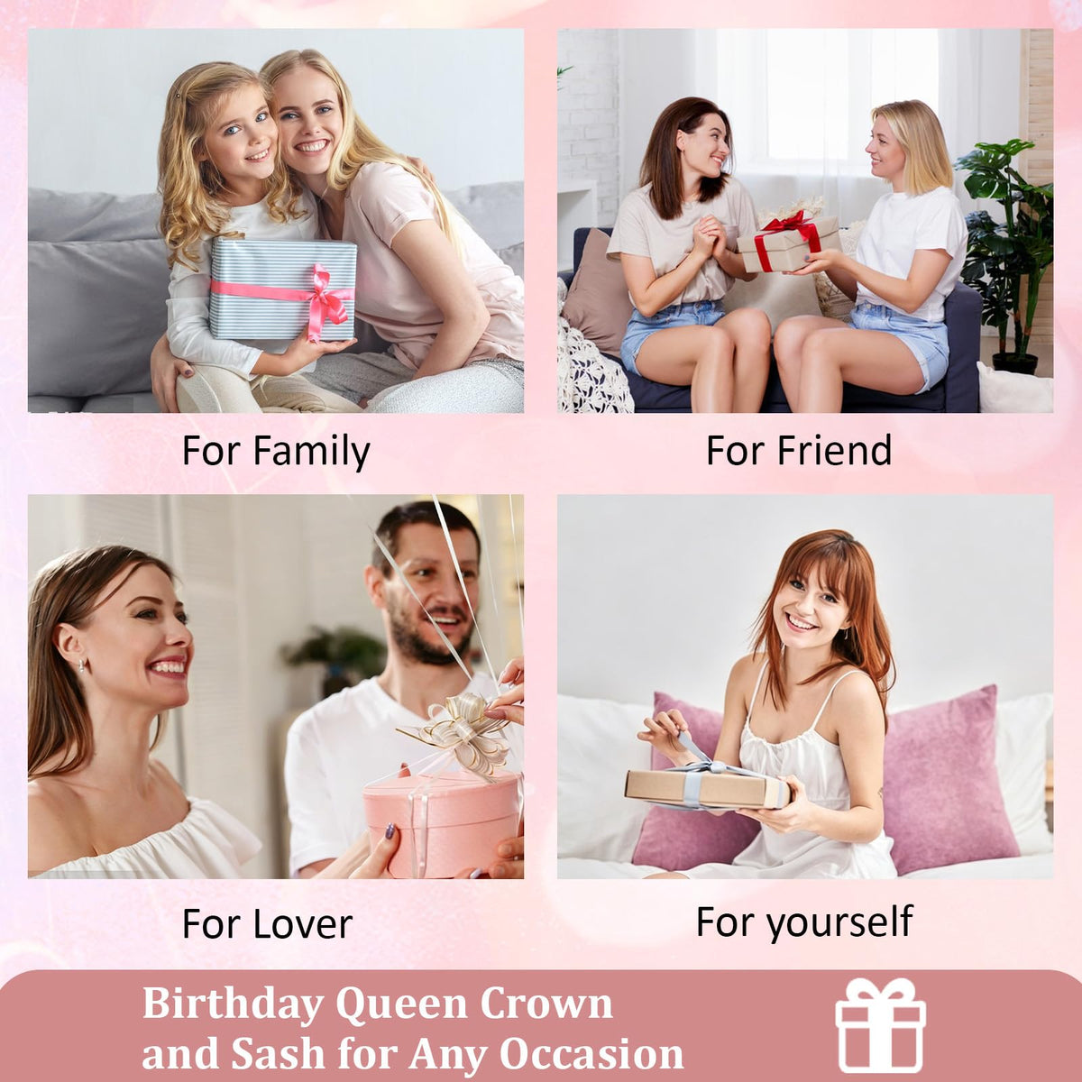 CAVETEE Rose Gold Rhinestone Tiara with Glitter Birthday Queen Sash, Birthday Party Decorations for