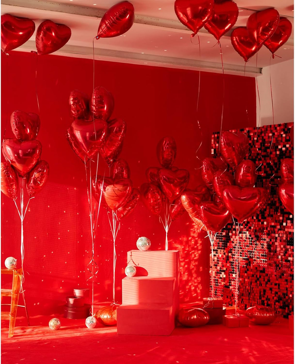 12PCS Red Shimmer Wall Backdrop, Square Sequin Photo Backdrops Panel, Glitter Wall Background for