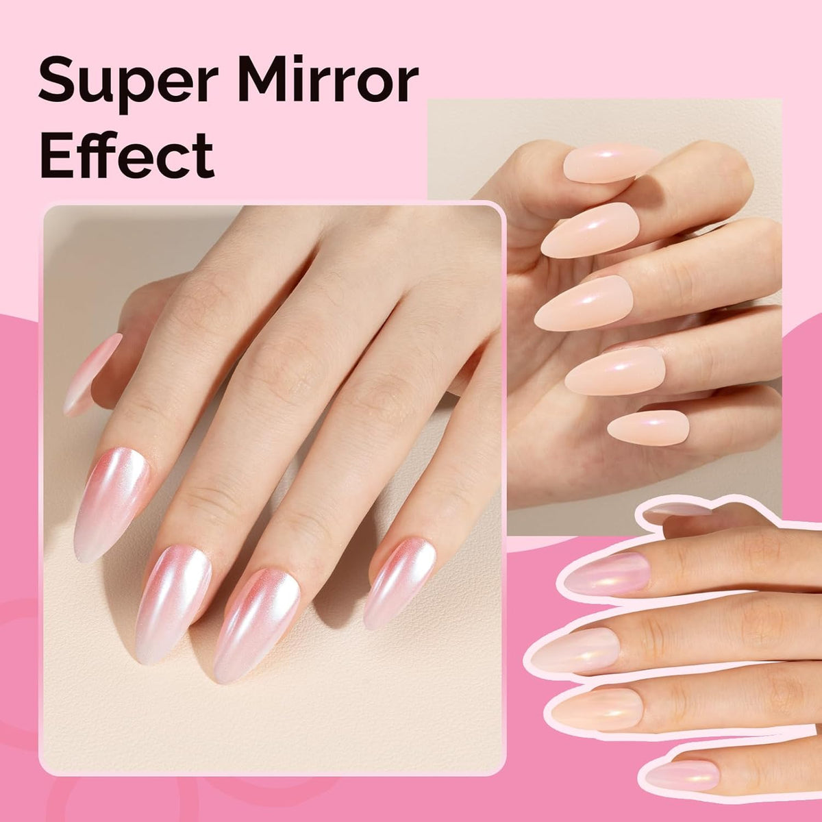 MelodySusie 4Pcs Chrome Nail Powder for Gel Nails, Aurora Fine Glitter Powder Mirror Effect Pigment