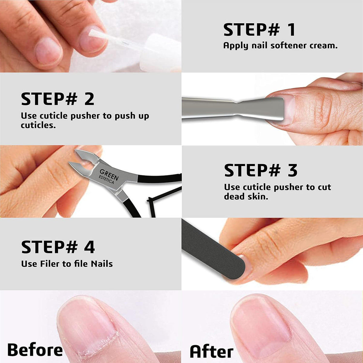 Professional Cuticle Trimmer with Cuticle Pusher Nail Cuticle Remover Nipper Silver Stainless Steel