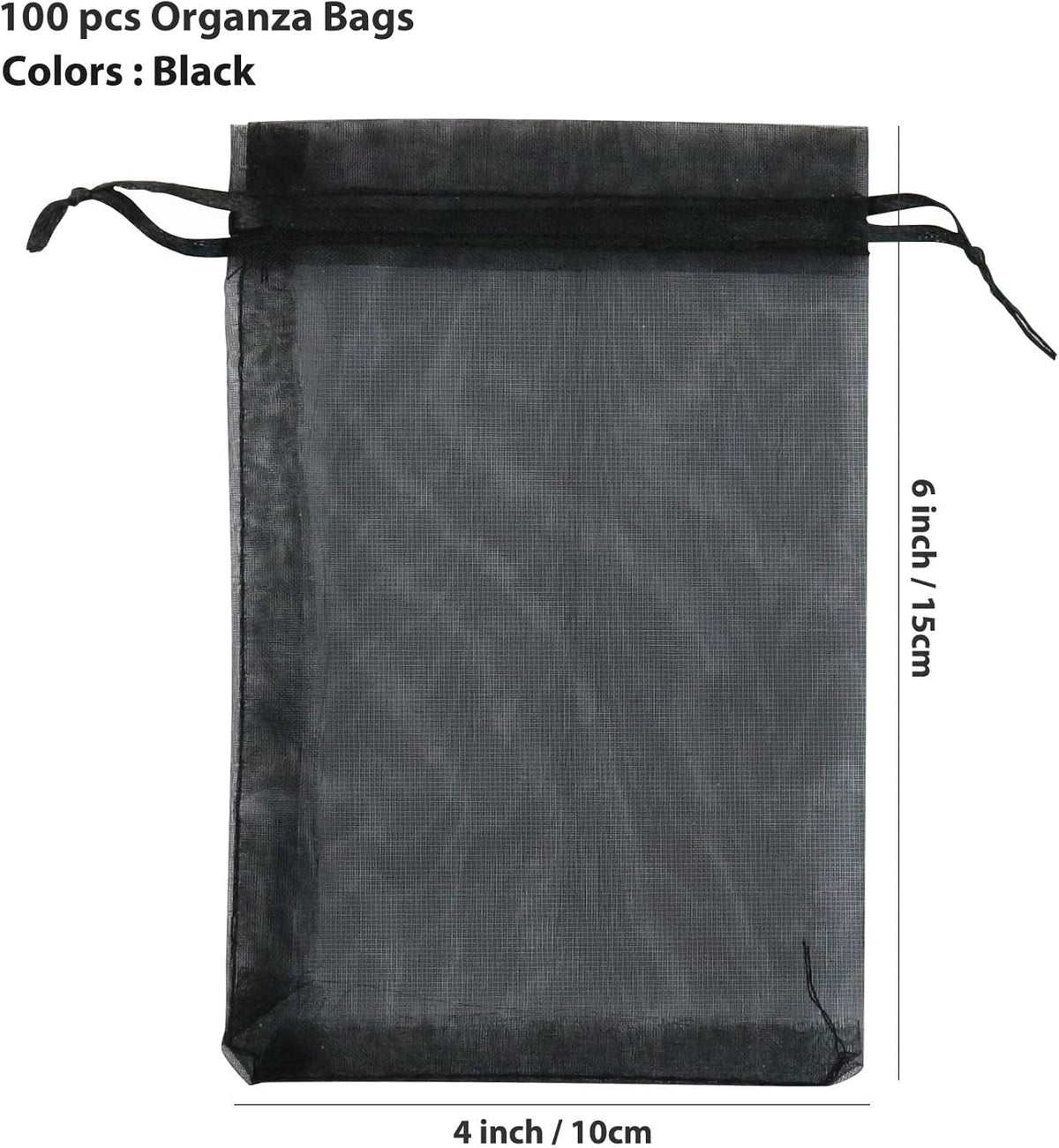 ANZNKU 100 Pack Premium Organza Bags, Black Drawstring Wedding Favor, 4x6 Inches Small Mesh for