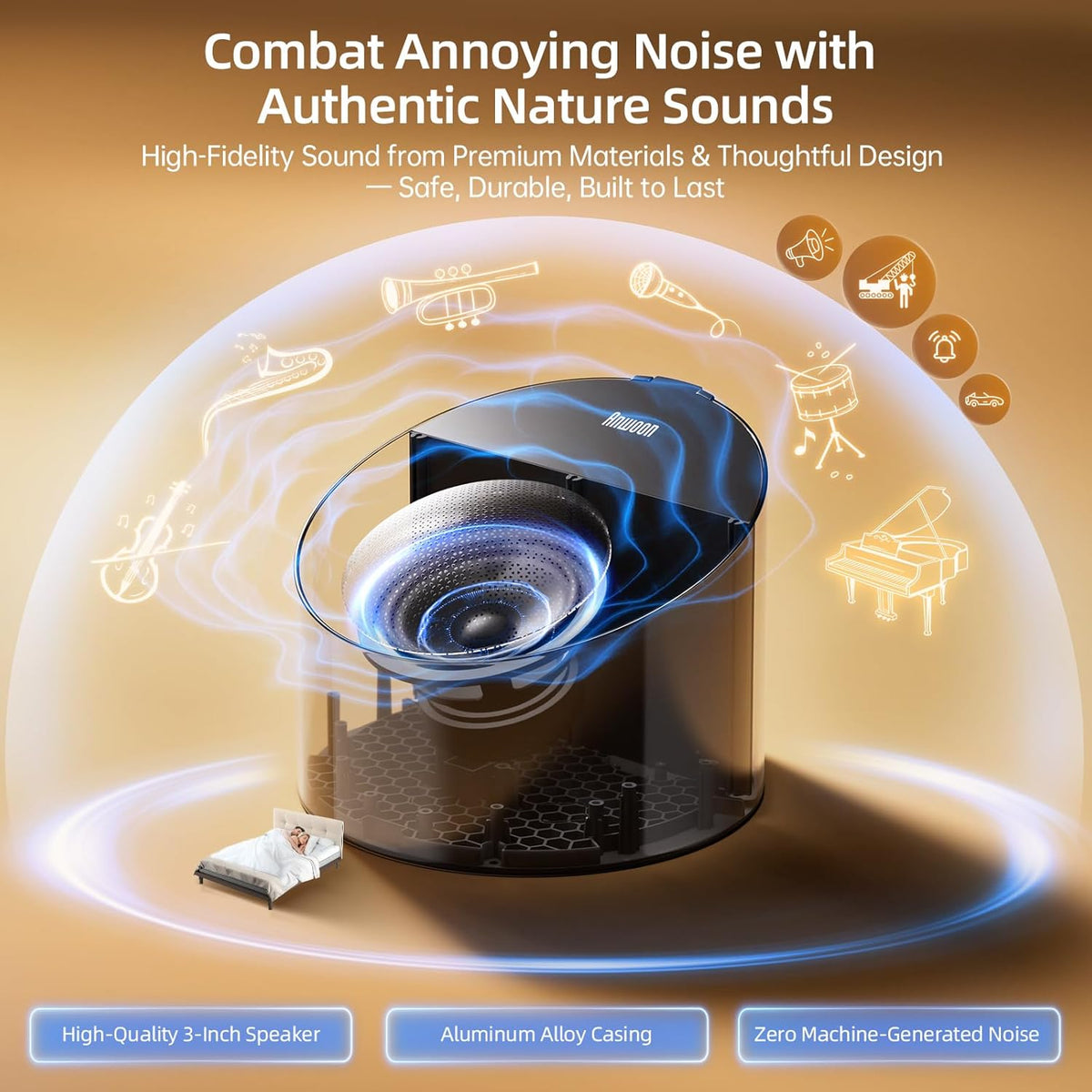 Sound Machine & Aroma Diffuser Pro 4-in-1 Sleep System, Premium Metal Shell with Schumann Resonance