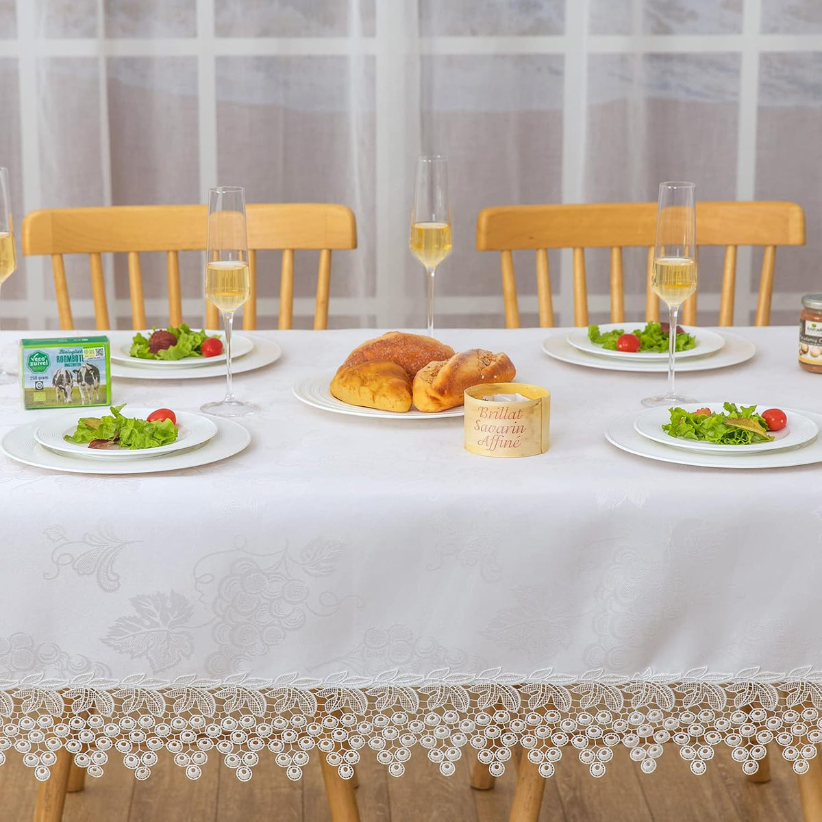White lace Premium Rectangle Farmhouse Tablecloth Waterproof OilProof SpillProof AntiShrink Soft