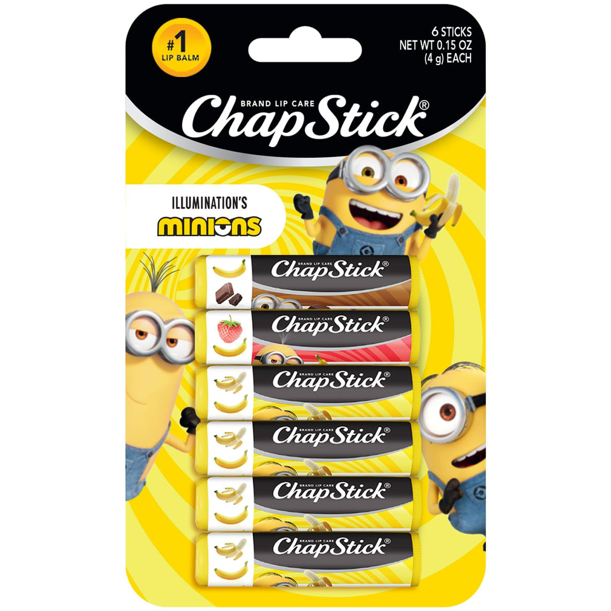 ChapStick Lip Balm Sets, Minions Banana-Nana + Variety Banana Pack (6 Sticks), Party Favors for
