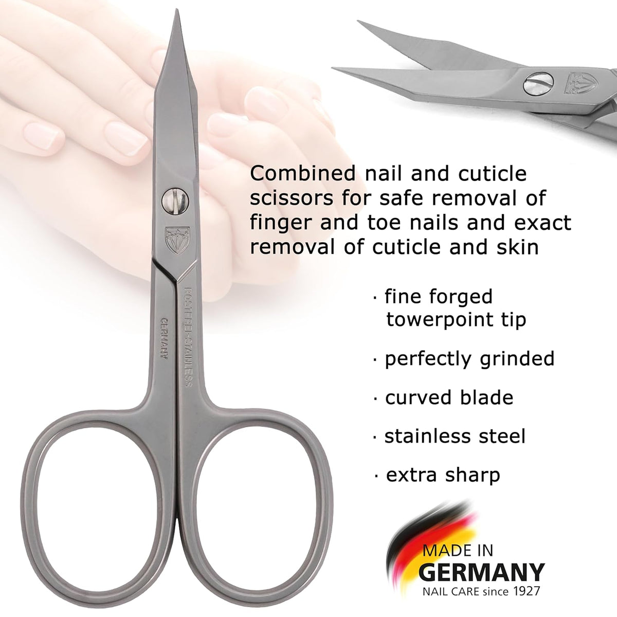 3 Swords Germany - brand quality STAINLESS STEEL INOX CURVED COMBINED CUTICLE & NAIL SCISSORS (1