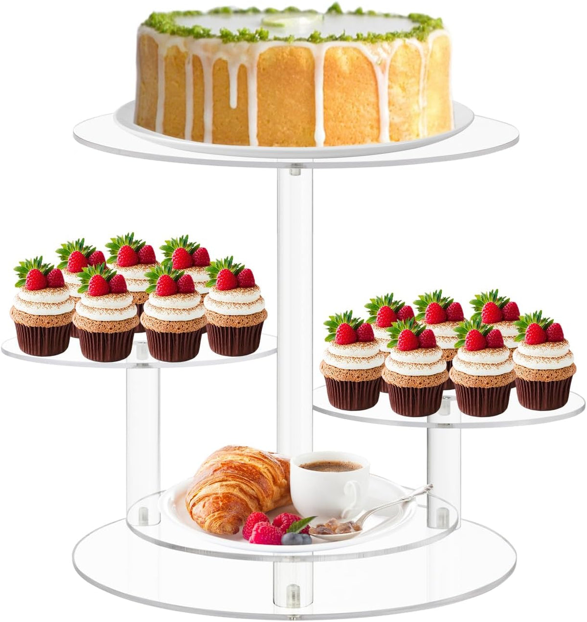 4 Tier Clear Cake and Cupcake Stand Combo for Birthday Party Decor, Acrylic Cupcake Tower Stand for
