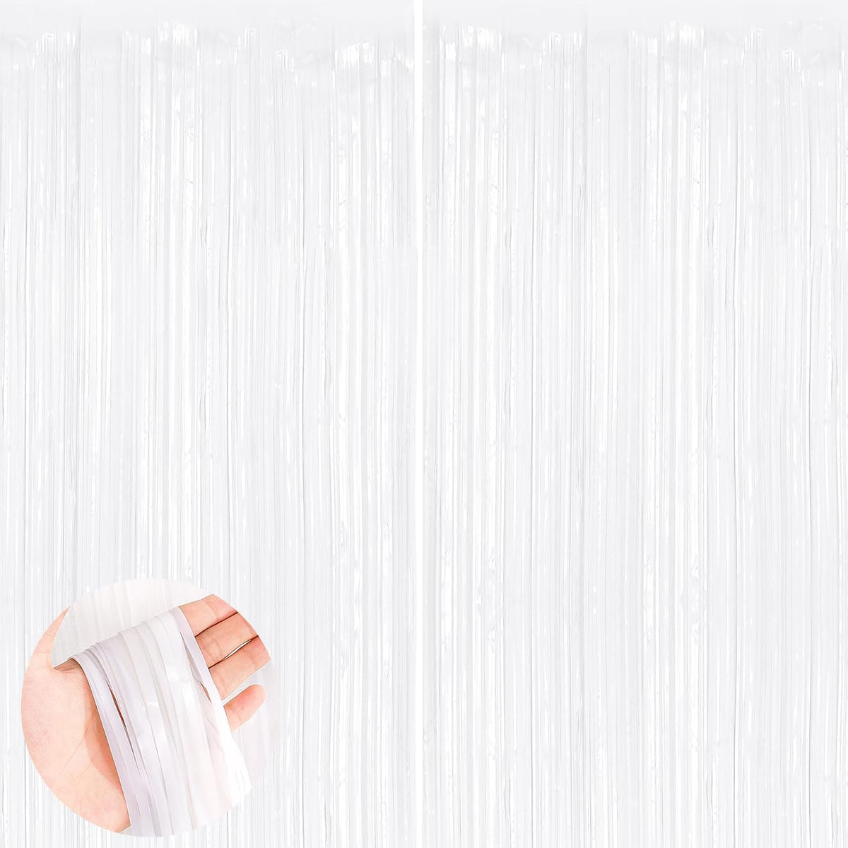 UWPVOWSR White Fringe Curtain Party Streamers 2Pack 3.3 x 8.3 Ft Foil Fringe Backdrop Curtains for