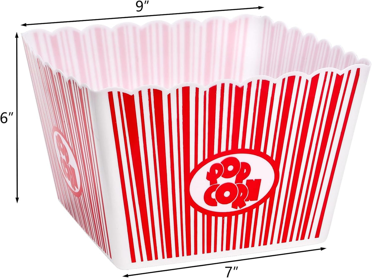 Hedume 6 Pack Popcorn Containers, Plastic Movie Theater Style Popcorn Container Set, Red & White
