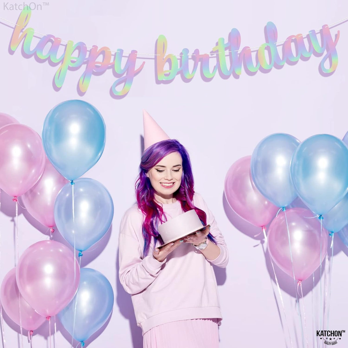 KatchOn, Pre-Strung Iridescent Happy Birthday Banner - 10 Feet | Iridescent happy Birthday Sign for
