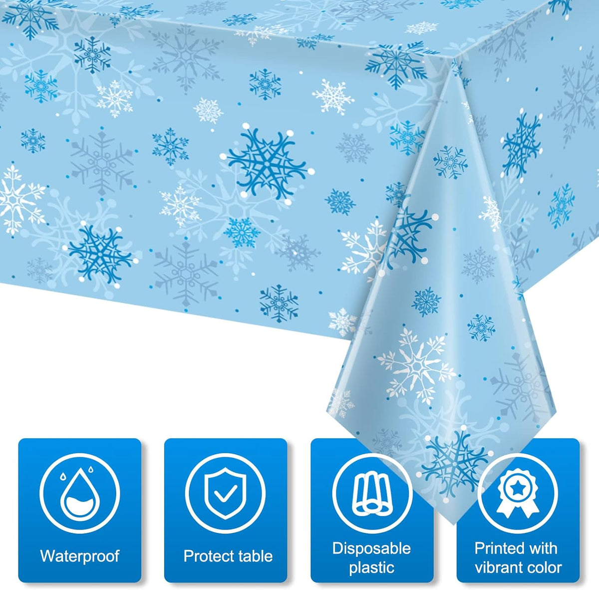 6 Pieces Christmas Snowflake Party Tablecloth Decorations,Plastic Ice Blue and White Winter