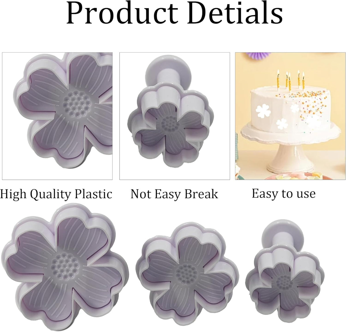 pson 3Pcs Plunger Cookie Cutter Set, Mini Plastic Biscuit Molds for Cake Decorating, Baking