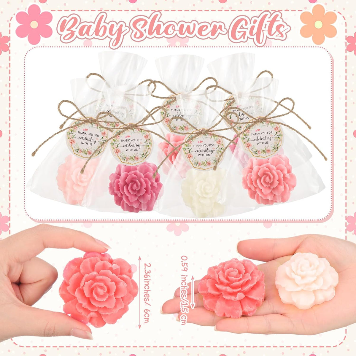 Demissle 20 Set Flower Mini Soaps for Guests Rose Soap Baby Shower Soap Favors with Thank You Tags