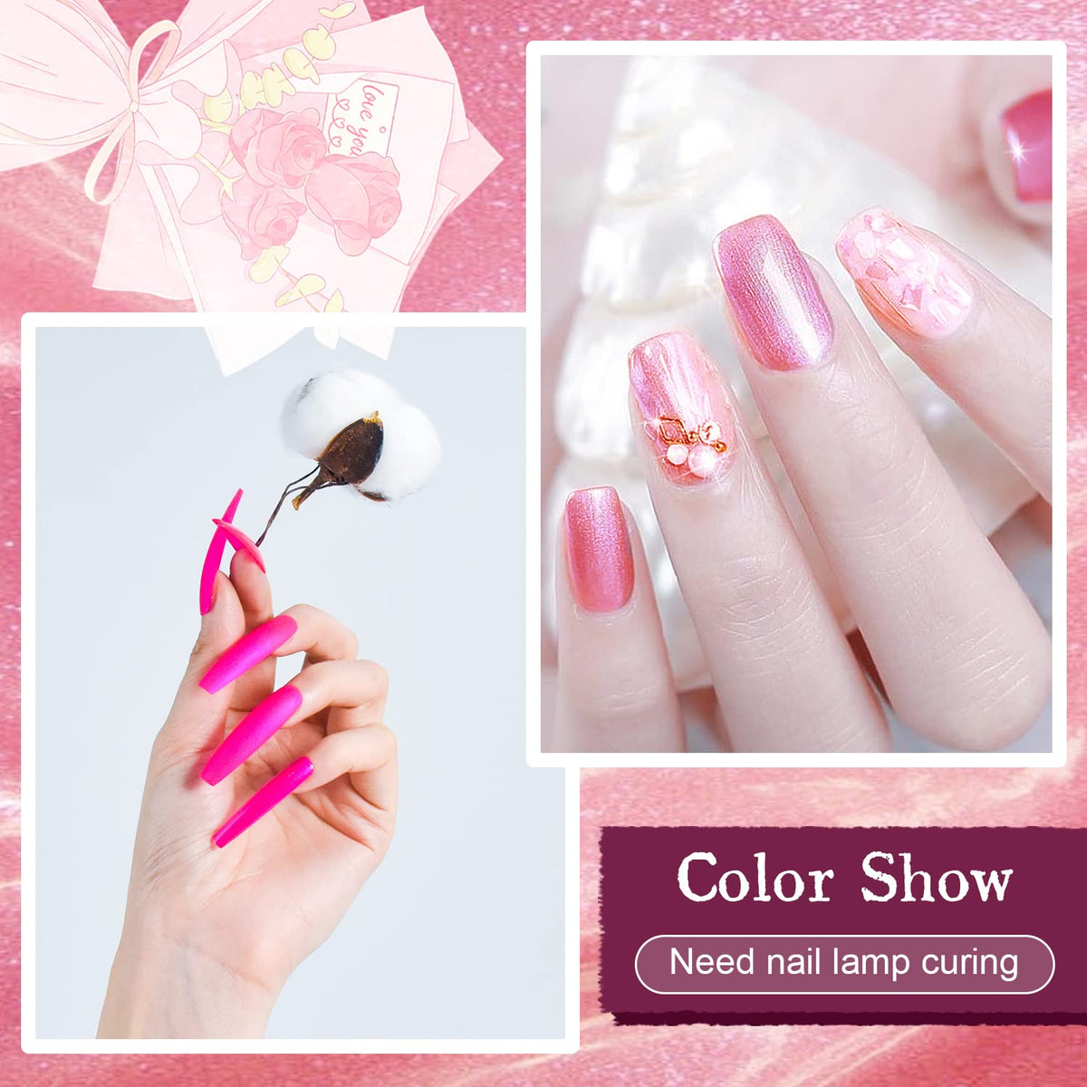 JODSONE Gel Nail Polish Starter Set Ribbon Glitter Summer Light Winter Dark Glossy 36-Piece