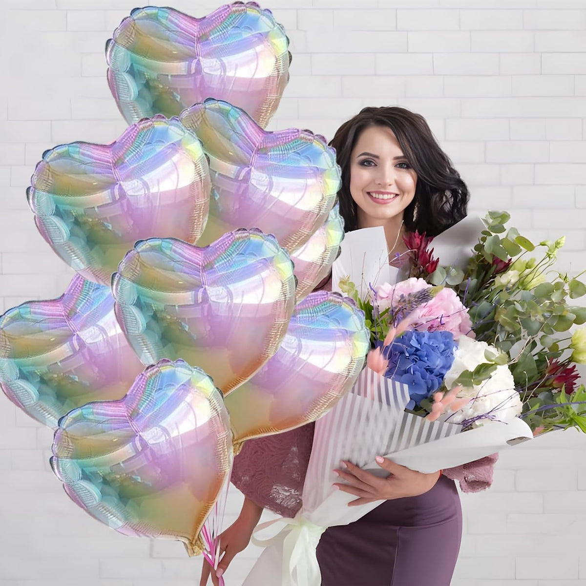 Colorful Heart Ballloons,18 Inch Bright Silver Foil Love Heart Shaped Balloons 12Pcs Silver love
