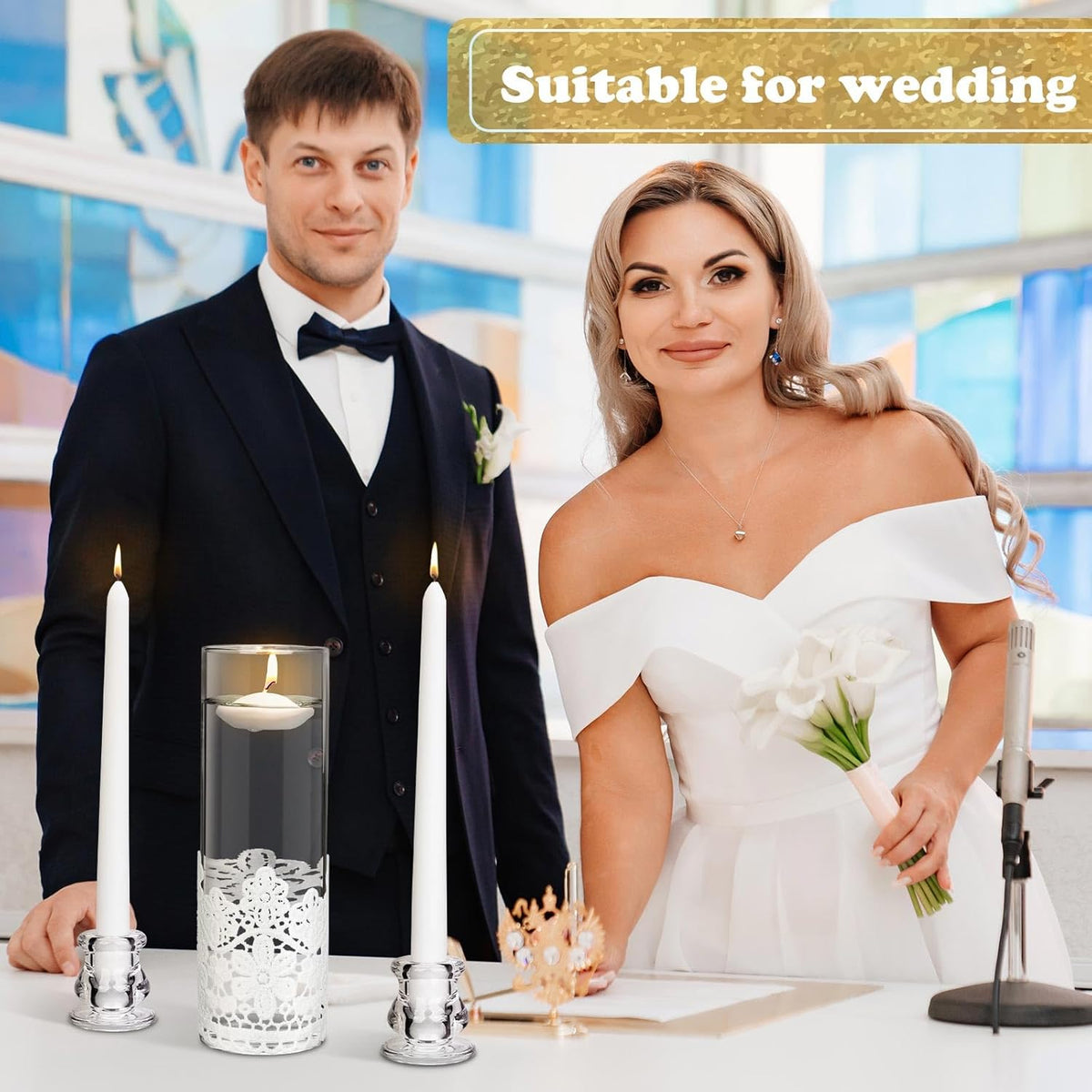 Irenare Unity Candles with Holder for Wedding Ceremony Wedding Decortions Accessories Glass Candle