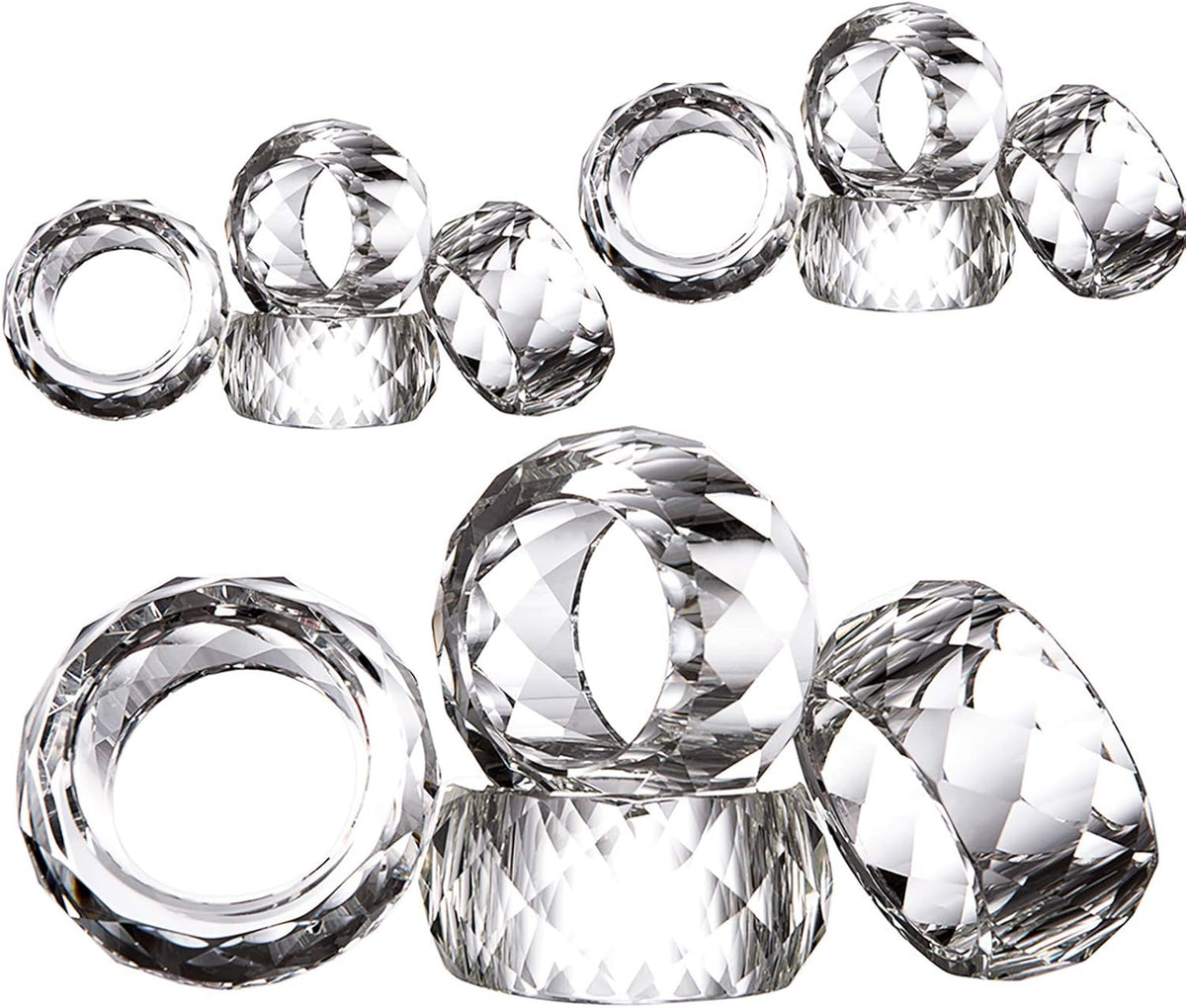 Crystal Napkin Ring Holders - 2 Inch Set of 12, Table Party Wedding Set Christmas Decorations for